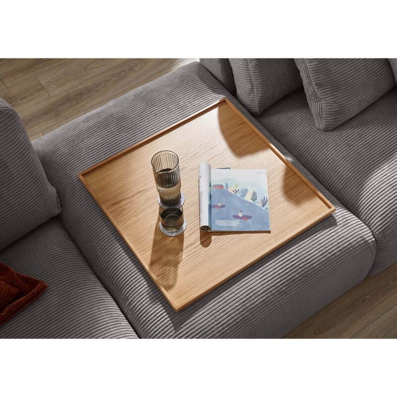 Musterring Lucia Zwischenhocker Bezug Cord grey mit Holztablett Deko