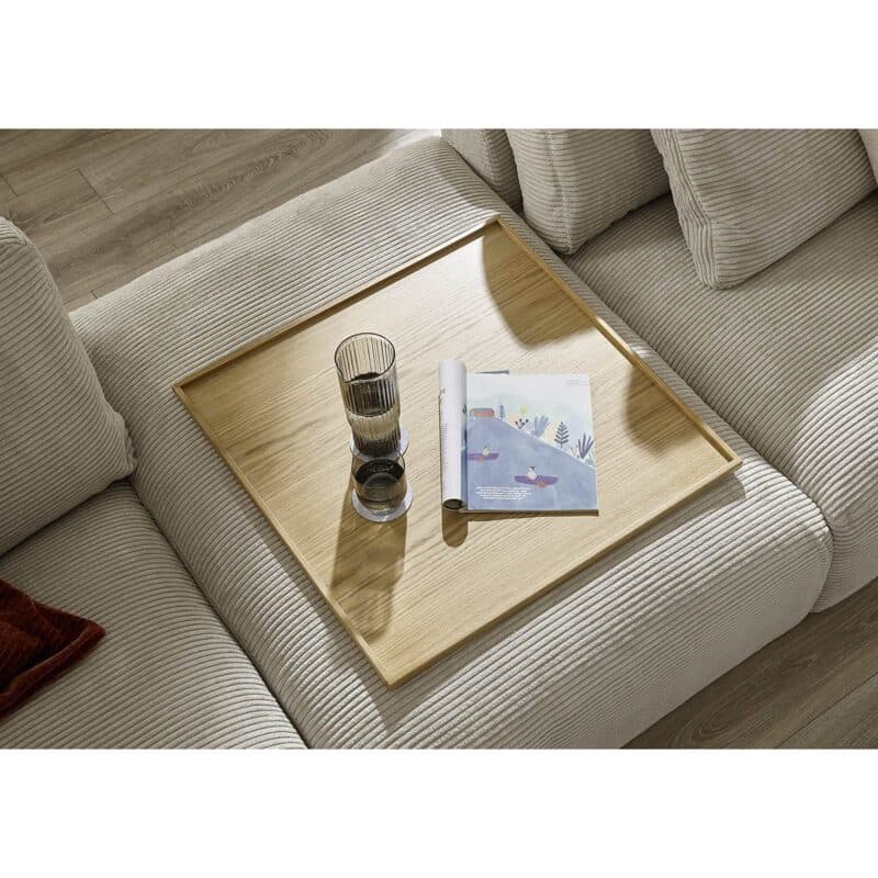 Musterring Lucia Zwischenhocker Bezug Cord light grey mit Holztablett Deko