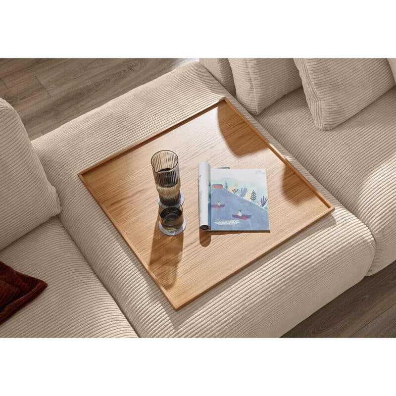 Musterring Lucia Zwischenhocker Bezug Cord nature mit Holztablett Deko