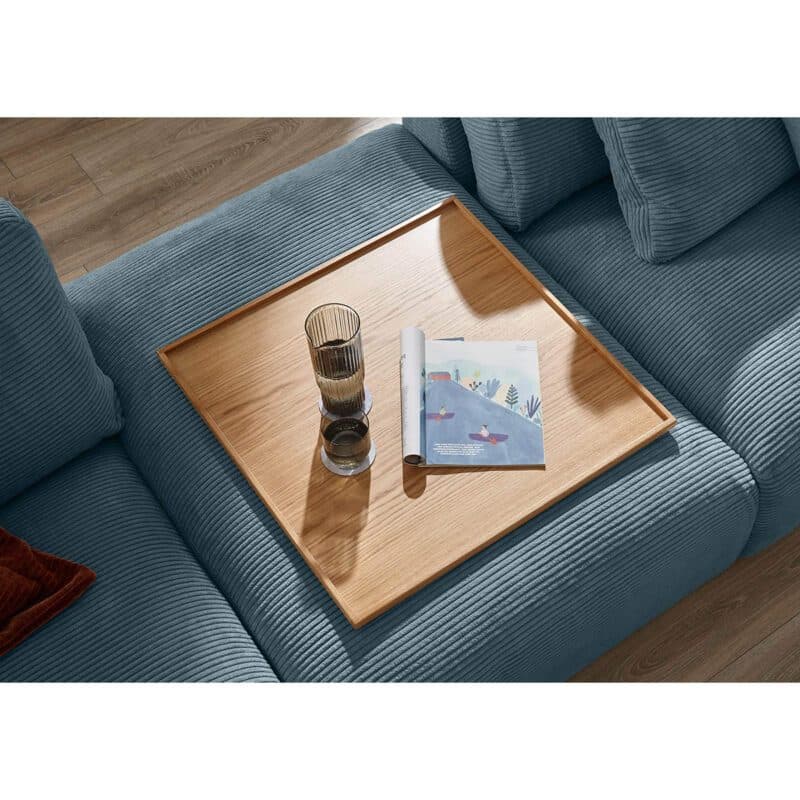 Musterring Lucia Zwischenhocker Bezug Cord petrol mit Holztablett Deko