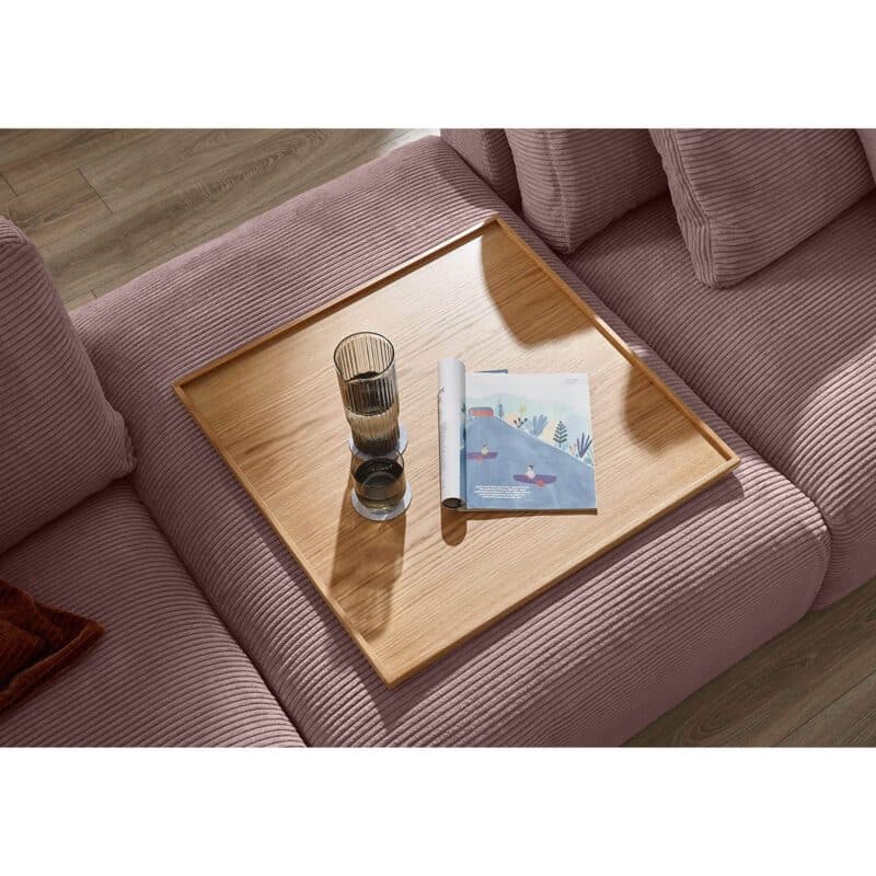 Musterring Lucia Zwischenhocker Bezug Cord rosa mit Holztablett Deko