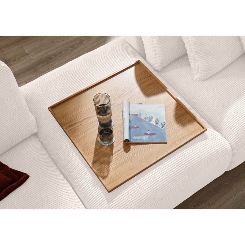 Musterring Lucia Zwischenhocker Bezug Cord snow mit Holztablett Deko