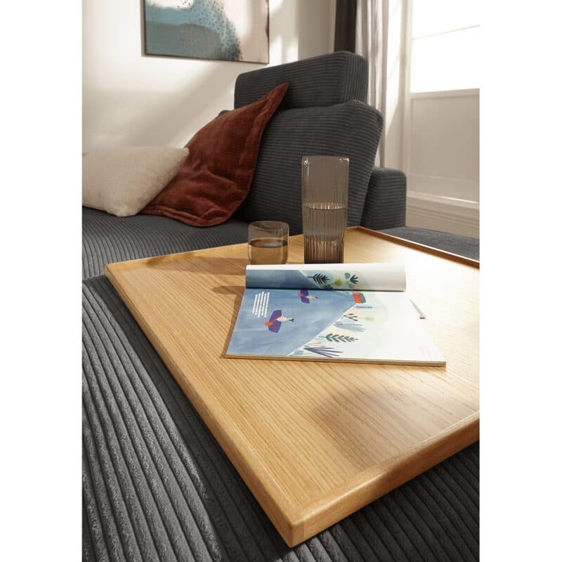 Holztablett Getränk Zeitschrift Hocker Musterring Lucia Bezug Cord dark grey