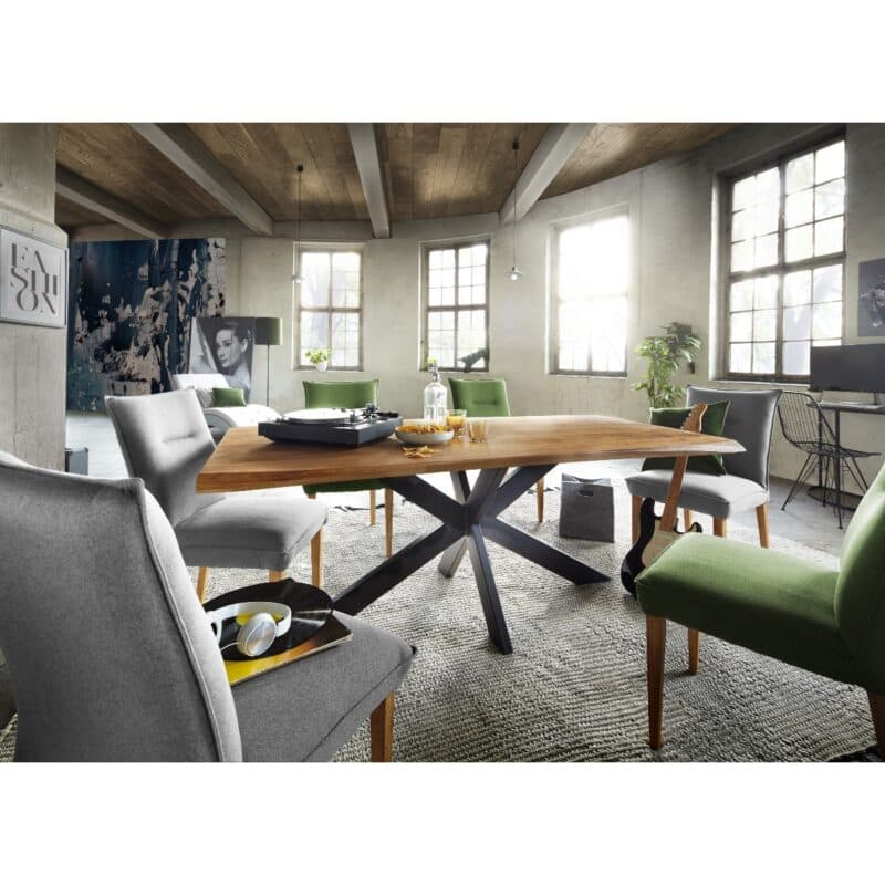 Trendstore Garry Esstisch mit Doppel-X-Gestell und Platte mit gedrehter Kante – Wohnbeispiel