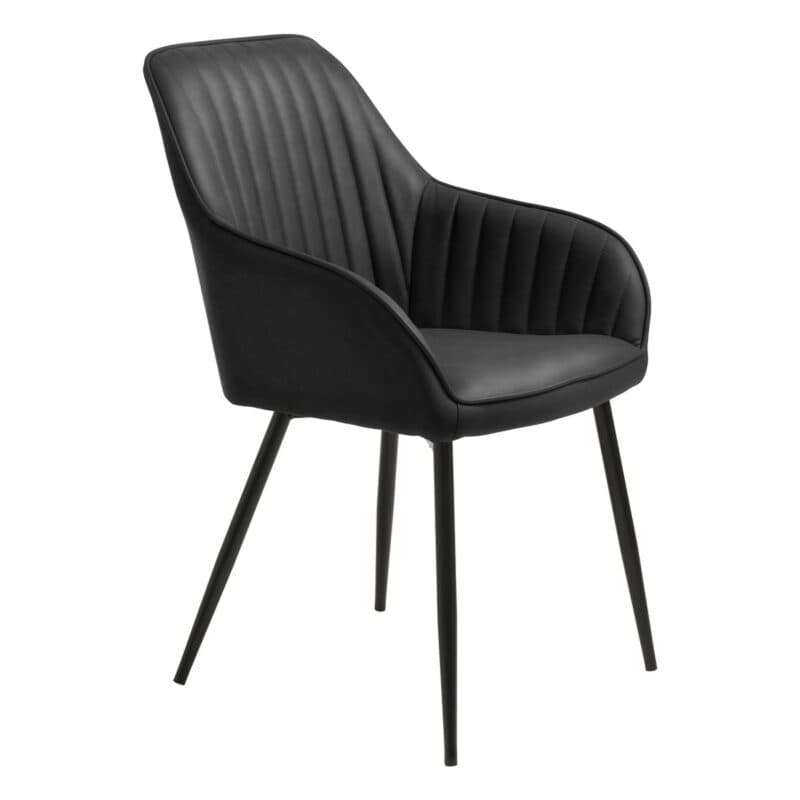 Trendstore Melfort Armlehnstuhl aus Kunstleder in Schwarz mit Metallfüßen in Schwarz.