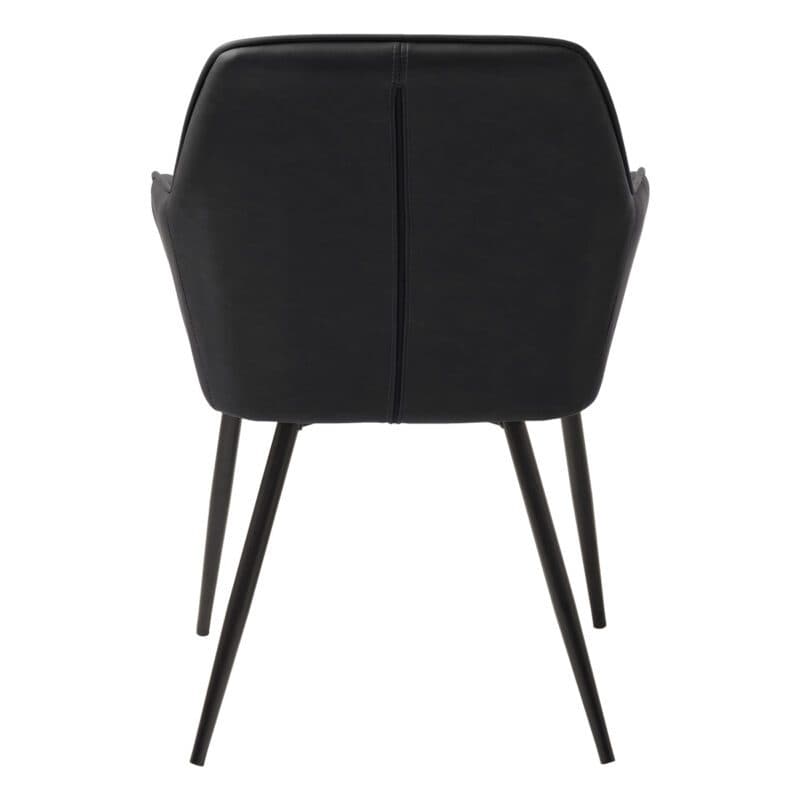 Trendstore Melfort Armlehnstuhl aus Kunstleder in Schwarz mit Metallfüßen in Schwarz - Rückenansicht.