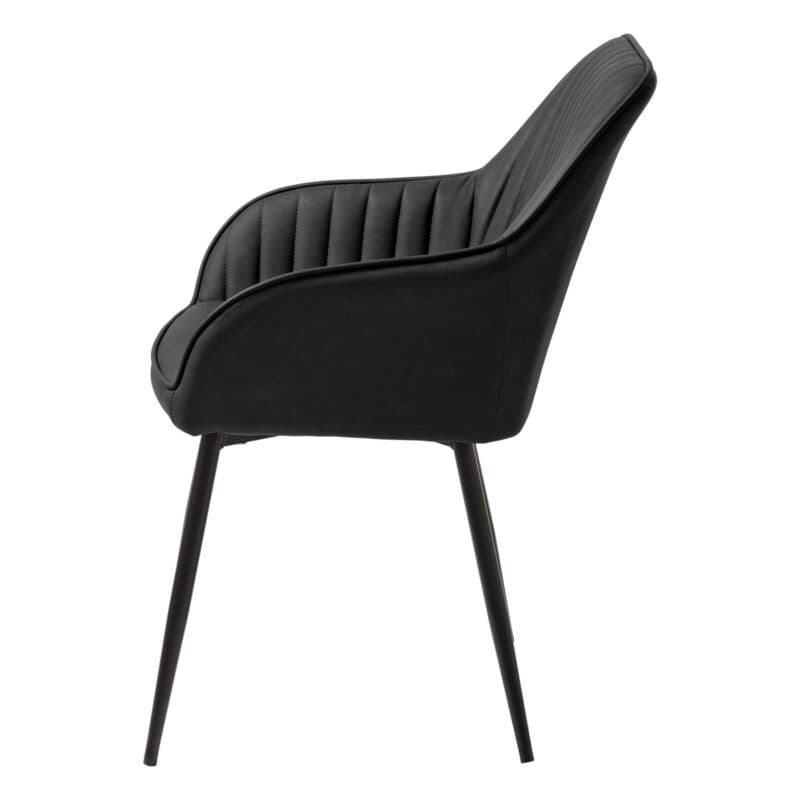 Trendstore Melfort Armlehnstuhl aus Kunstleder in Schwarz mit Metallfüßen in Schwarz - Seitenansicht.