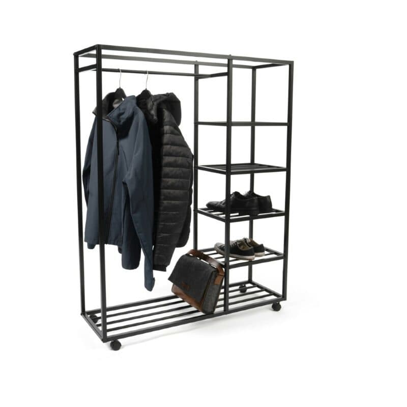 M2 Kollektion Andorra Kleiderständer aus schwarzem Metall auf Rollen