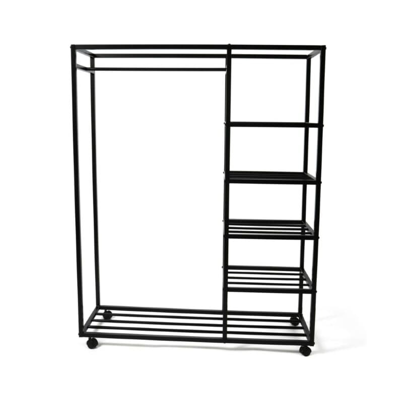 M2 Kollektion Andorra Kleiderständer aus schwarzem Metall auf Rollen - frontal