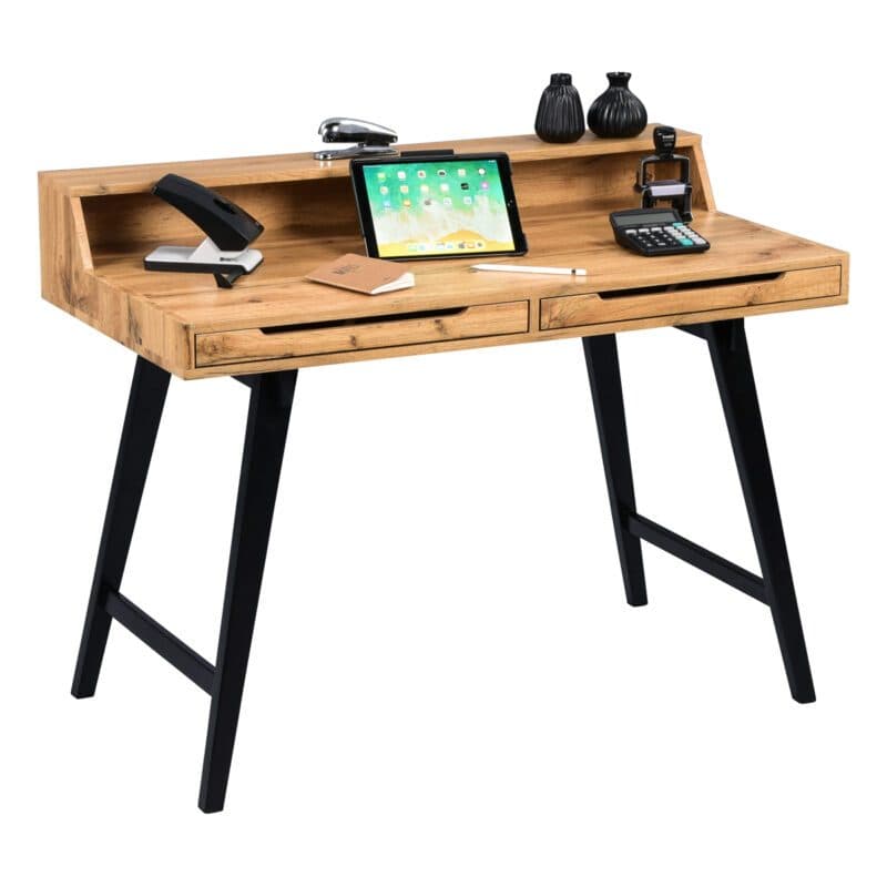 M2 kollektion Stockholm Sekretär mit Aufsatz und Schubladen aus Wildeiche - Freisteller mit Deko (nicht inbegriffen)