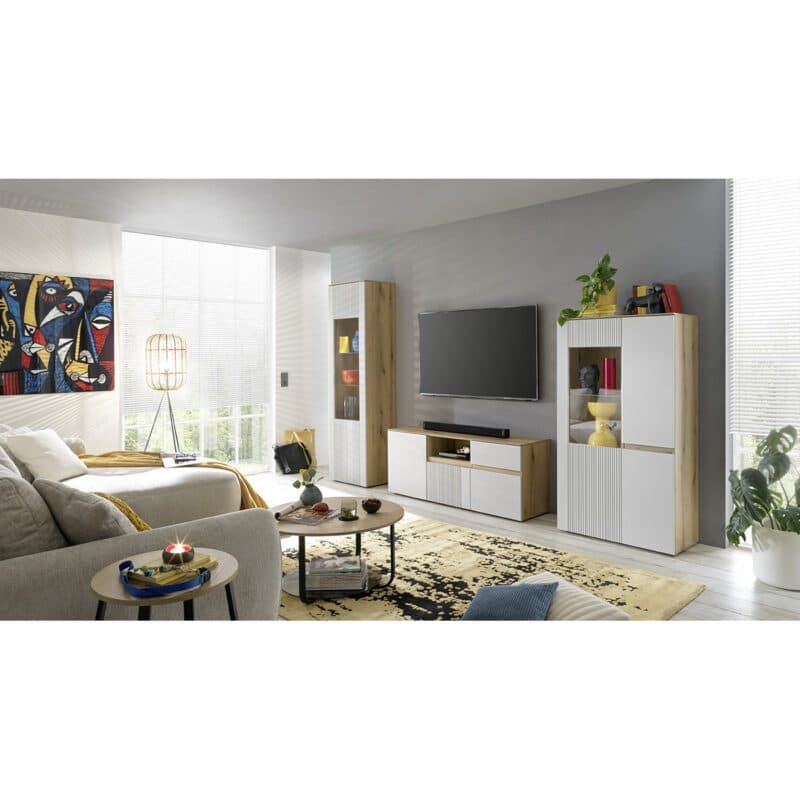 Trendstore Merle Couchtisch mit Glasablage und Platte in Artisan Eiche Dekor - Wohnbeispiel