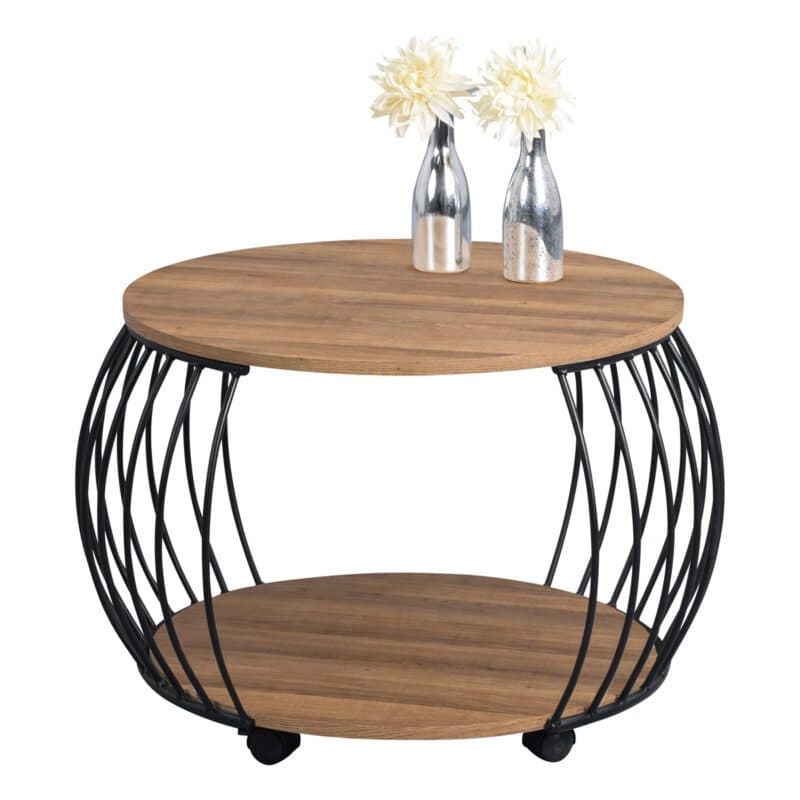 M2 Kollektion Peking Couchtisch klein mit Platte Dekor Eiche – mit Deko