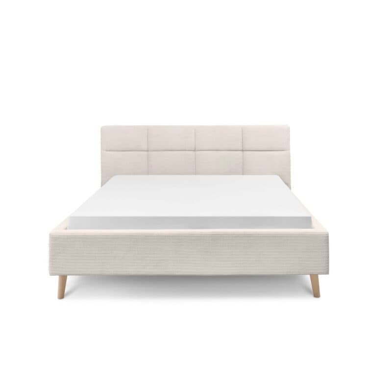 Set One Cary Polsterbett Bezug Cord Poso 100 beige und Holz eichefarbig Freisteller frontal