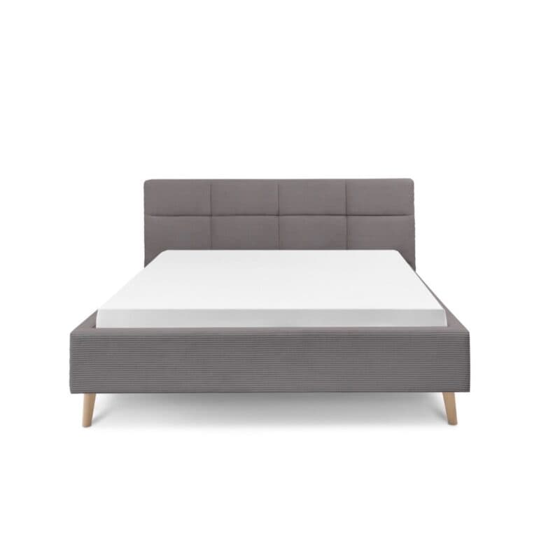 Set One Cary Polsterbett Bezug Cord Poso 22 grau und Holz eichefarbig Freisteller frontal