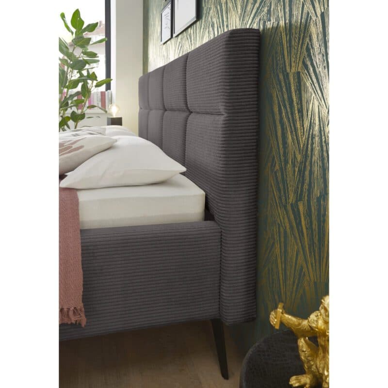 Set One Cary Polsterbett in Cord Poso 22 grau und Metallfüße schwarz, Wohnbeispiel