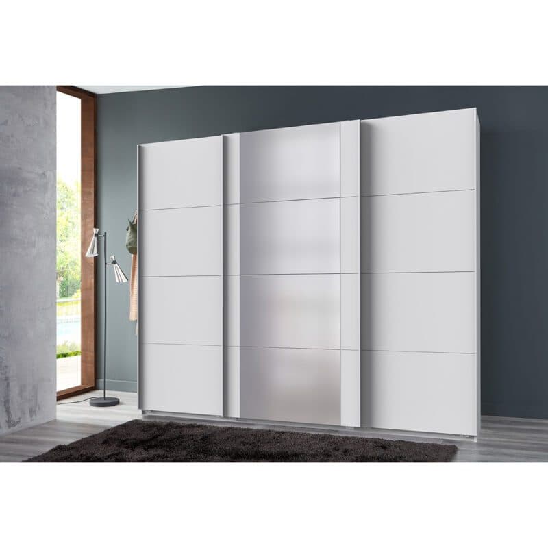 Wimex Barmbek Schwebetürenschrank weiß mit Spiegel 225 cm breit 208 cm hoch Wohnbeispiel