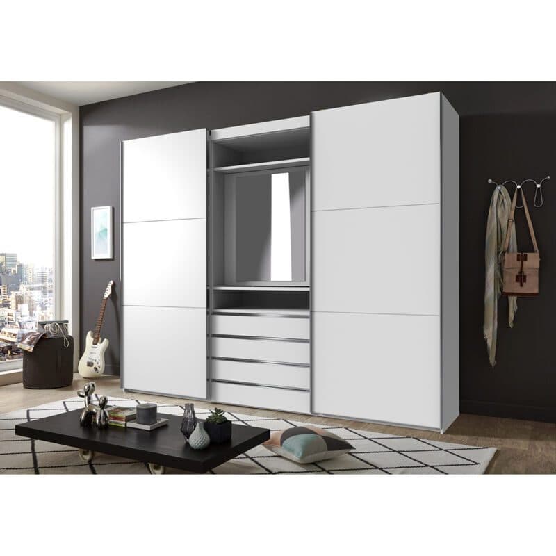 Wimex Magic Schwebetürenschrank mit drehbarem Spiegel-Element Dekor weiß mit Spiegel 236 cm hoch Wohnbeispiel