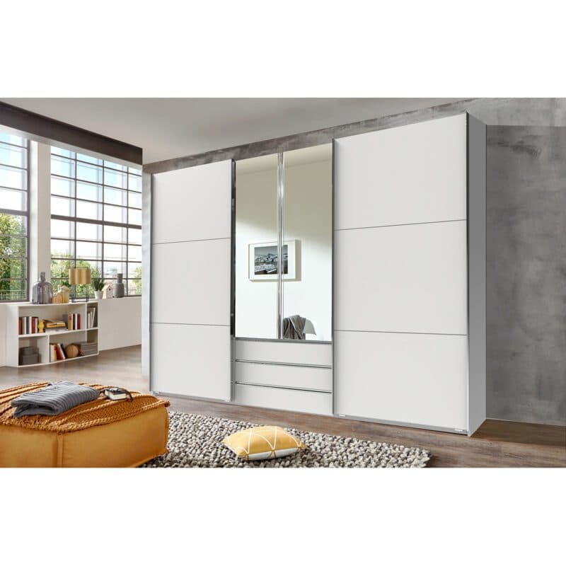 Wimex Magic Schwebetürenschrank Dekor weiß mit Spiegel 216 cm hoch Wohnbeispiel