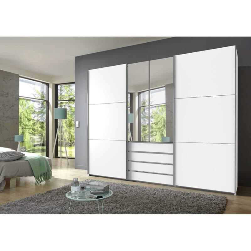 Wimex Magic Schwebetürenschrank Dekor weiß mit Spiegel 236 cm hoch Wohnbeispiel