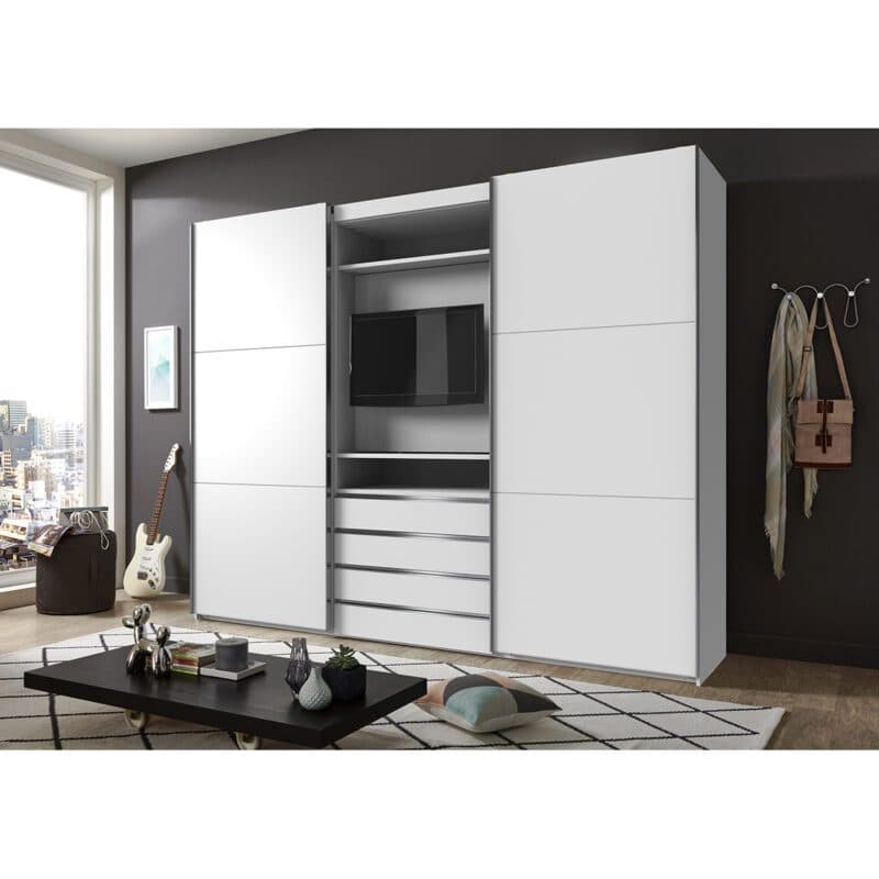 Wimex Magic TV-Schwebetürenschrank Dekor weiß 236 cm hoch Wohnbeispiel