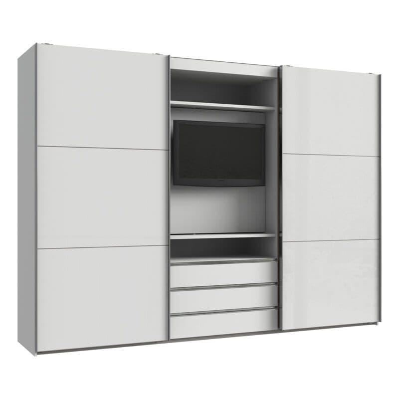 Wimex MagicGlas TV-Schwebetürenschrank Glas weiß Dekor weiß 216 cm hoch Freisteller