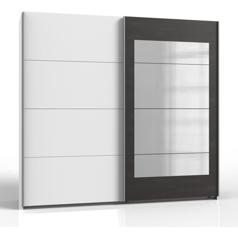 Wimex Minden Schwebetürenschrank weiß Raw Steel mit Spiegel, Breite 225 cm.