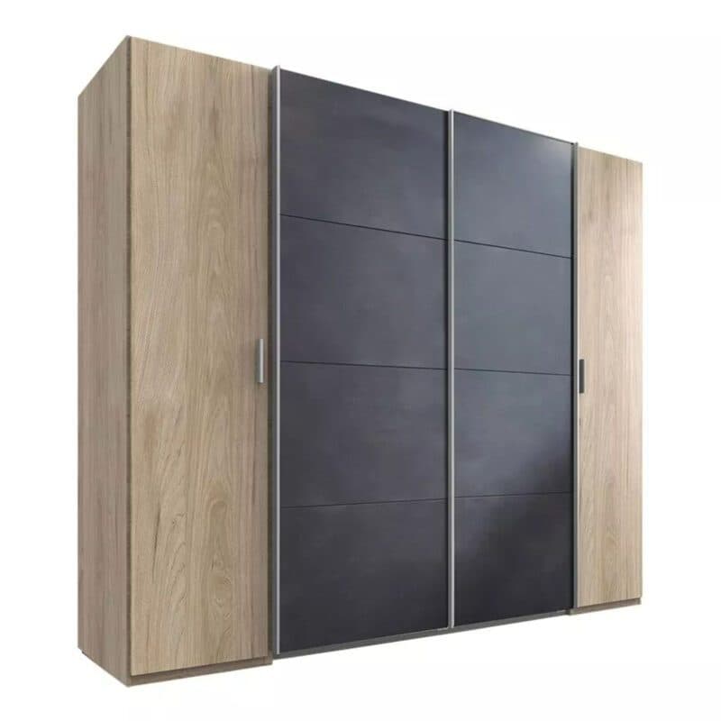 Wimex Lotto 423784 Dreh- Schwebetürenschrank Hickory Oak Nachbildung Dekor Raw Steel