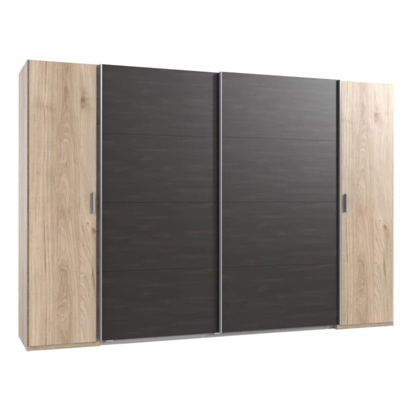 Wimex Lotto 423787 Dreh- Schwebetürenschrank Hickory Oak Nachbildung Dekor Raw Steel Freisteller