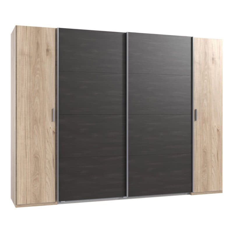 Wimex Lotto 423788 Dreh- Schwebetürenschrank Hickory Oak Nachbildung Dekor Raw Steel Freisteller