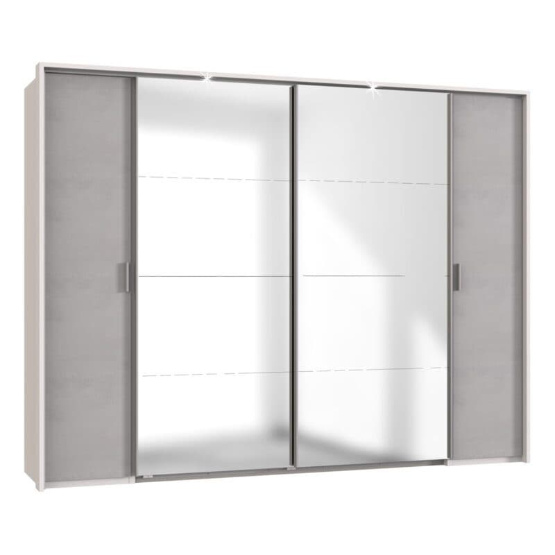 Wimex Lotto 424786-424668 Dreh- Schwebetürenschrank inklusive Passepartoutrahmen mit LED-Beleuchtung Beton Nachbildung lichtgrau mit Spiegel Freisteller