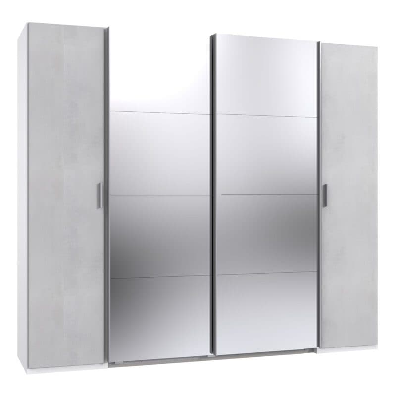 Wimex Lotto 424799 Dreh- Schwebetürenschrank Beton Nachbildung lichtgrau mit Spiegel Freisteller