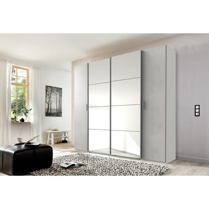 Wimex Lotto 424799 Dreh- Schwebetürenschrank Beton Nachbildung lichtgrau mit Spiegel Milieubild