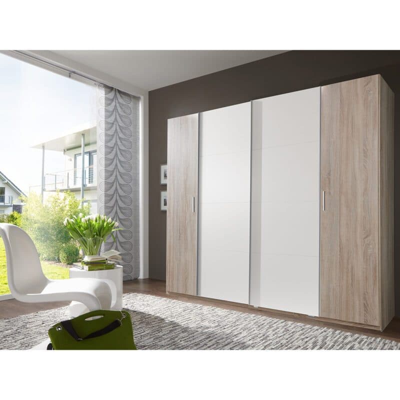 Wimex Lotto 479784 Dreh- Schwebetürenschrank Eiche sägerau Nachbildung Dekor weiß Milieubild