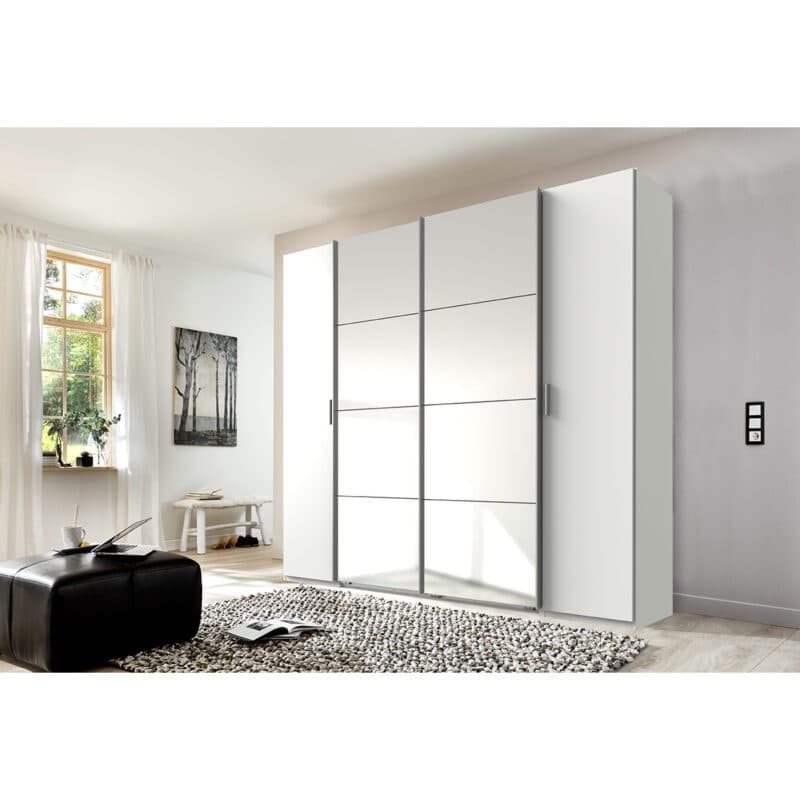 Wimex Lotto 480799 Dreh- Schwebetürenschrank Dekor weiß mit Spiegel Milieubild