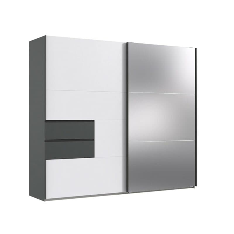 Wimex Palermo F54617 Schwebetürenschrank Dekor weiß Dekor graphit mit Spiegel Freisteller