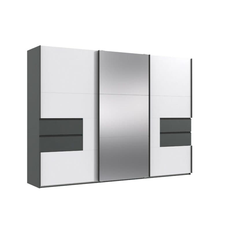 Wimex Palermo F54618 Schwebetürenschrank Dekor weiß Dekor graphit mit Spiegel Freisteller