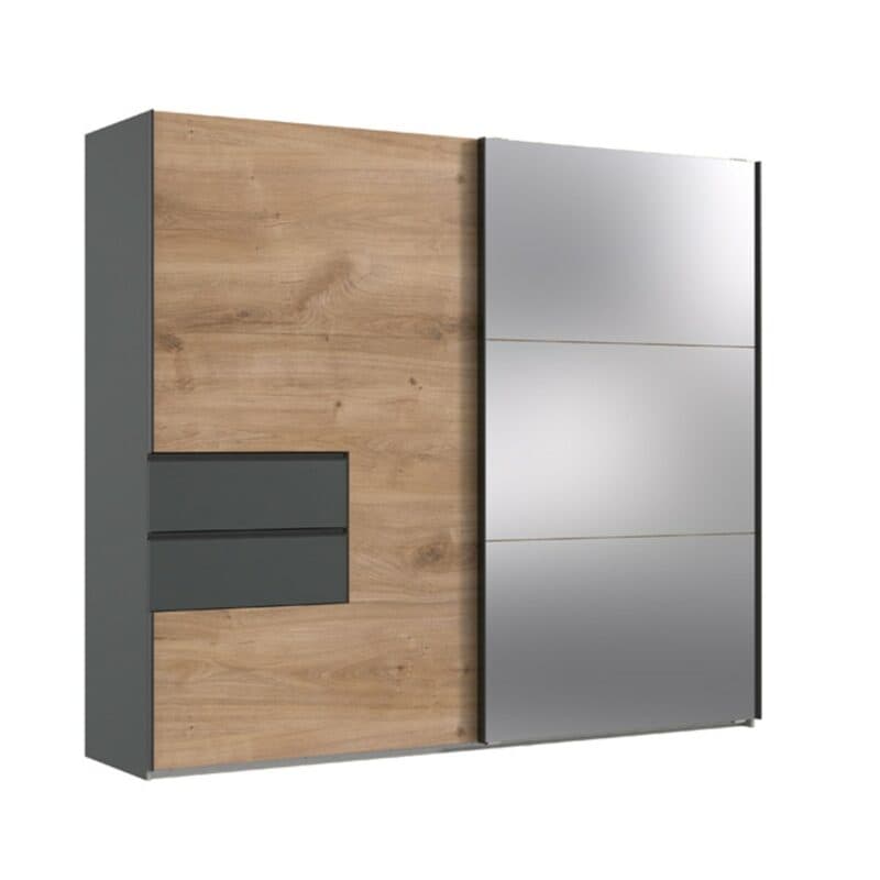 Wimex Palermo F55617 Schwebetürenschrank Plankeneiche Nachbildung Dekor graphit mit Spiegel Freisteller