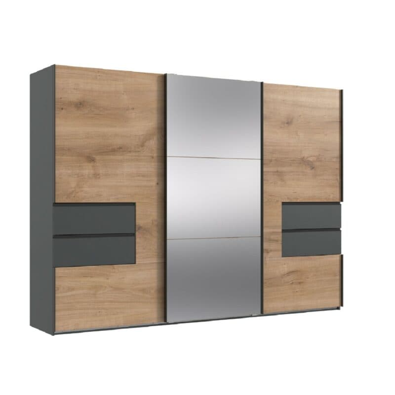 Wimex Palermo F55618 Schwebetürenschrank Plankeneiche Nachbildung Dekor graphit mit Spiegel Freisteller