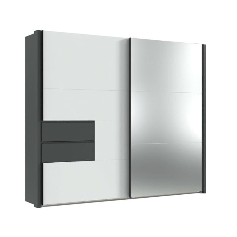 Wimex Palermo Schwebetürenschrank Dekor weiß Dekor graphit mit Spiegel inkl. Passepartoutleiste Freisteller