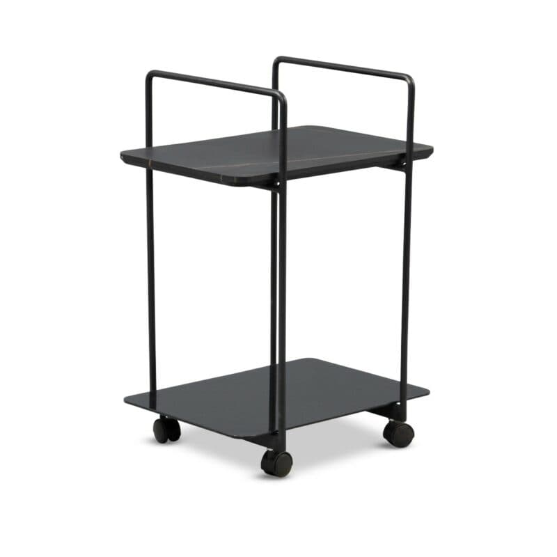 M2 Kollektion Doppio Beistellwagen auf Rollen mit Platte in Marmoroptik und Sicherheitsglas