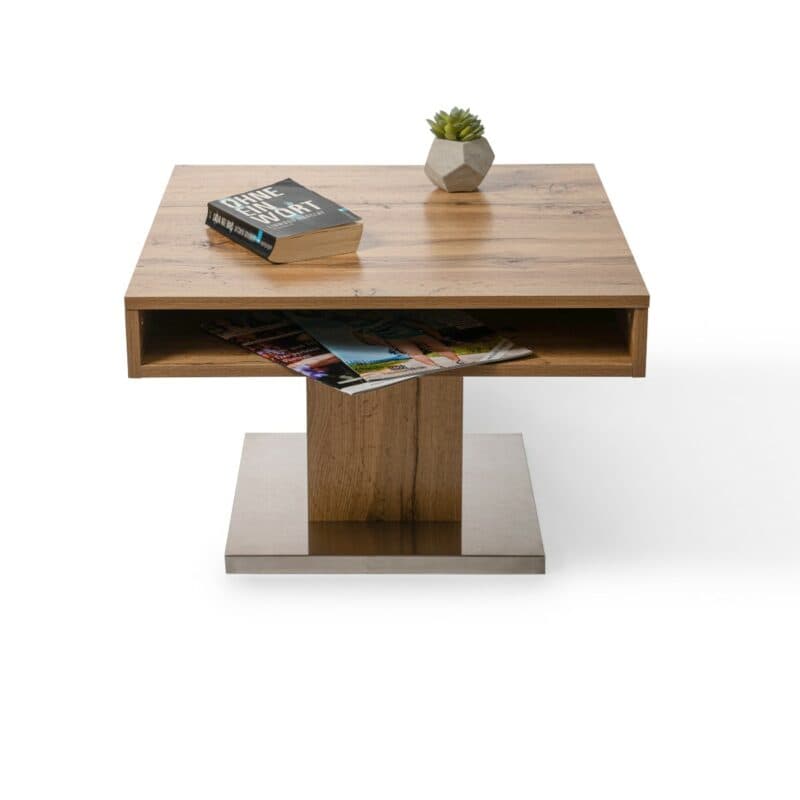 M2 Kollektion Mailand Couchtisch in Eiche Nachbildung mit Ablagefach - frontal mit Deko