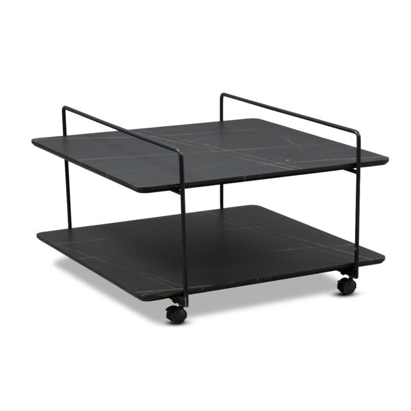 M2 Kollektion Doppio Couchtisch mit Rollen und Platten in Marmoroptik