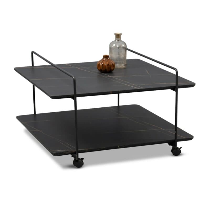 M2 Kollektion Doppio Couchtisch mit Rollen und Platten in Marmoroptik