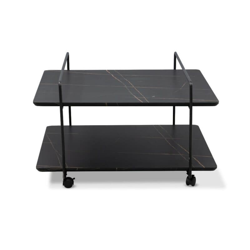 M2 Kollektion Doppio Couchtisch mit Rollen und Platten in Marmoroptik - frontal