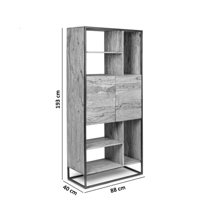Trendstore Kaddy Regal aus Akazie mit Metallrahmen - Skizze mit Maßen