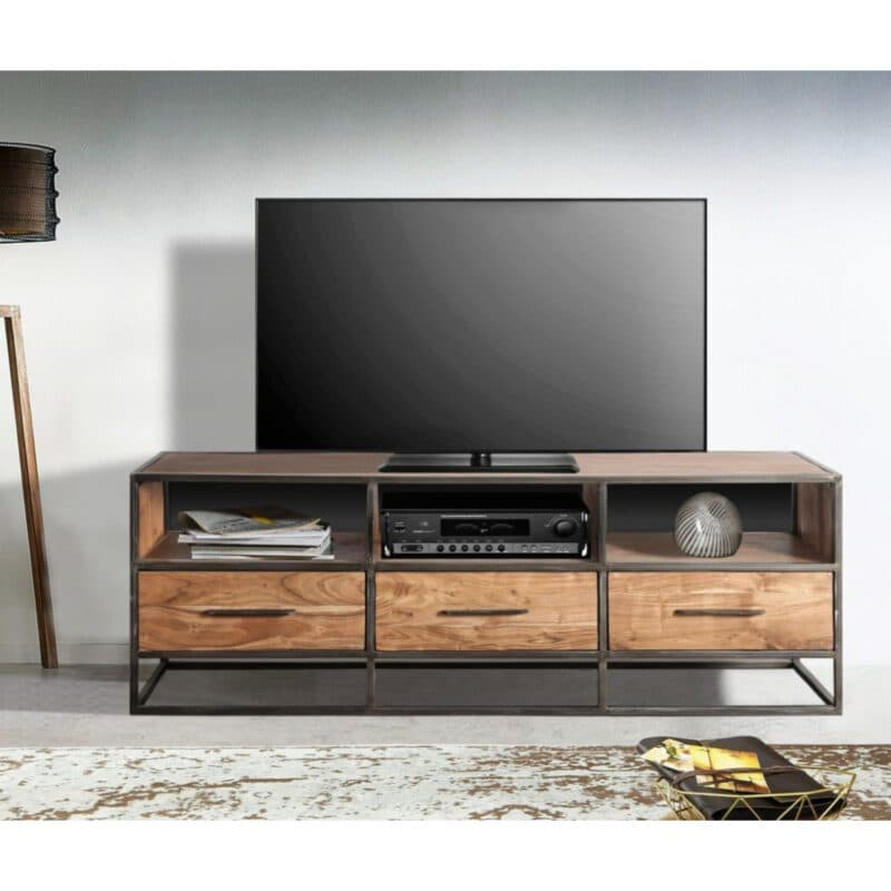 Trendstore Oklahoma Lowboard aus Akazie stonefarben als Wohnbeispiel