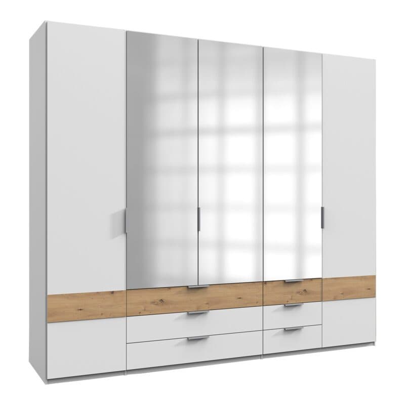 Wimex Gibraltar Drehtürenschrank 5-türig in Dekor weiß Absetzung Artisan Eiche Nachbildung Absetzung mit Spiegel Freisteller