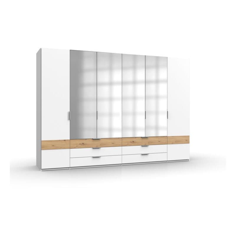 Wimex Gibraltar Drehtürenschrank 6-türig in Dekor weiß Absetzung Artisan Eiche Nachbildung Absetzung mit Spiegel Freisteller