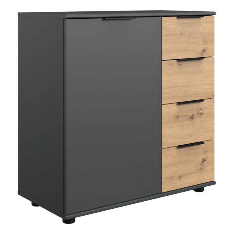 Wimex Gibraltar Kombikommode 1-türig 4 Schubladen in Dekor graphit Absetzung Artisan Eiche Nachbildung Freisteller