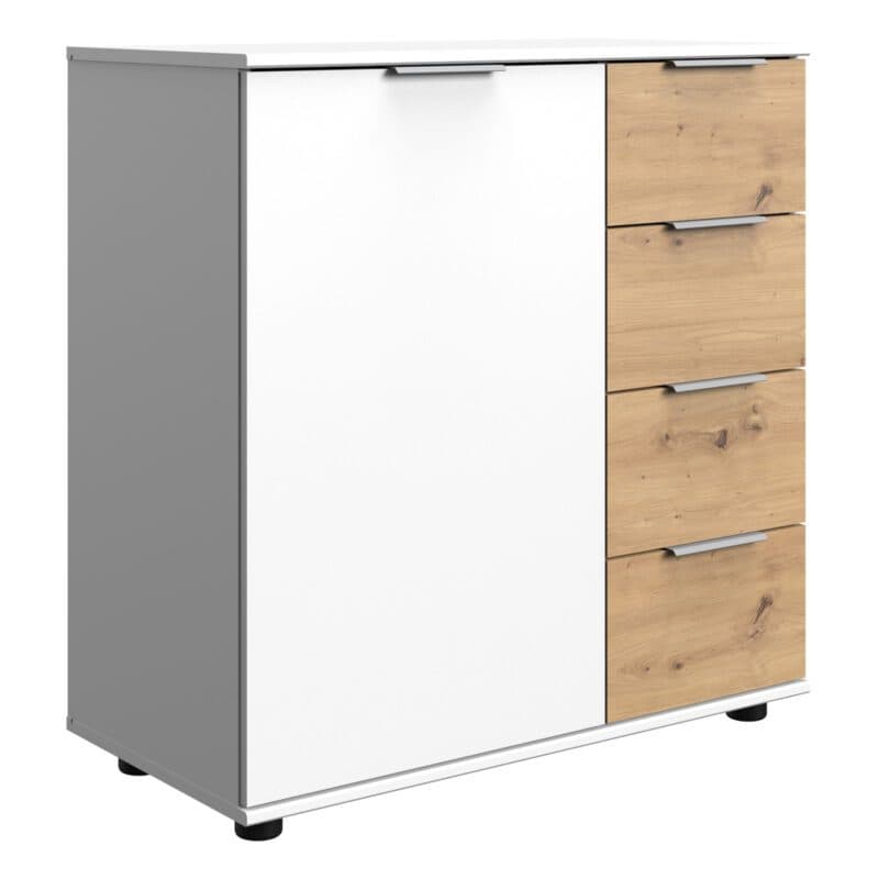 Wimex Gibraltar Kombikommode 1-türig 4 Schubladen in Dekor weiß Absetzung Artisan Eiche Nachbildung Freisteller